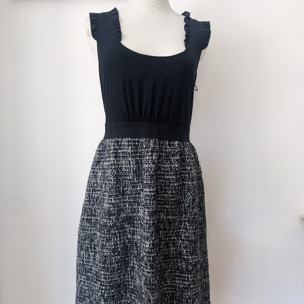 Rebecca Taylor Professional Work Dress Sleeveless Tweed Skirt Black Fit Flare